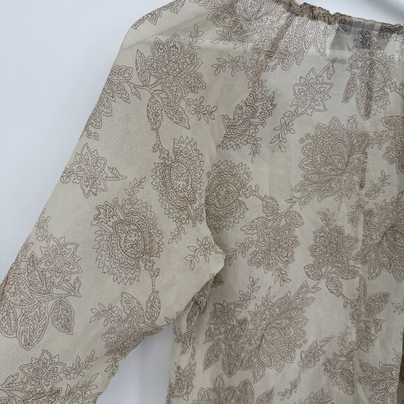 111 State Petite Silk Boho Sheer Floral Flowy Blouse Ruffle Size 14P - Picture 9 of 9